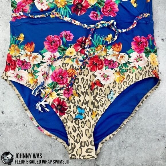JOHNNY WAS FLEUR BRAIDED WRAP ONE PIECE SWIMSUIT IN FLORAL BLUE PLUS SIZE 2X NEW - Picture 7 of 15